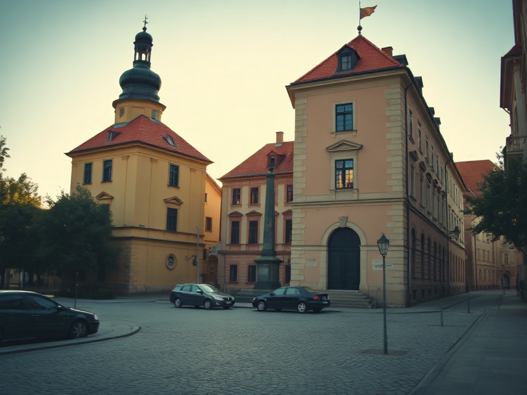 Panorama miasta Aleksandrów Kujawski z widocznymi historycznymi budynkami i nowoczesną infrastrukturą.